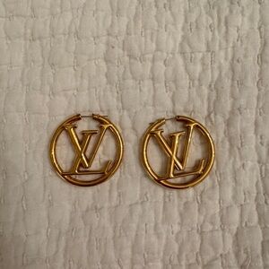 Louis Vuitton Gold Logo Hoop Earrings